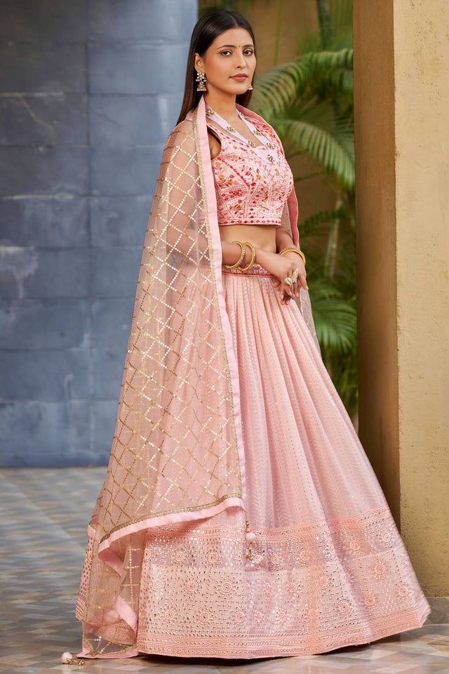 Pink Sequin with Embroidered Georgette Lehenga