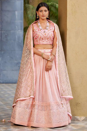 Pink Sequin with Embroidered Georgette Lehenga