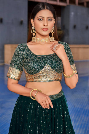 Green Sequin with Embroidered Georgette Lehenga