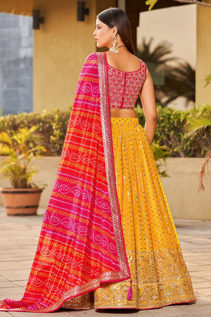 Yellow Sequin with Embroidered Georgette Lehenga