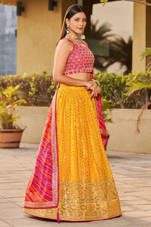 Yellow Sequin with Embroidered Georgette Lehenga
