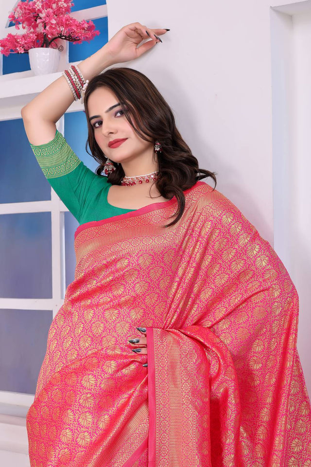 Pink Woven Art Silk Saree
