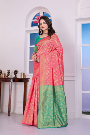 Pink Woven Art Silk Saree