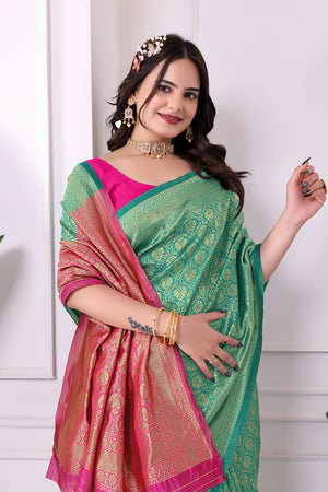 Turquoise Woven Art Silk Saree