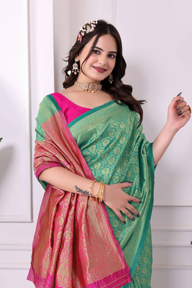 Turquoise Woven Art Silk Saree