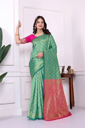 Turquoise Woven Art Silk Saree
