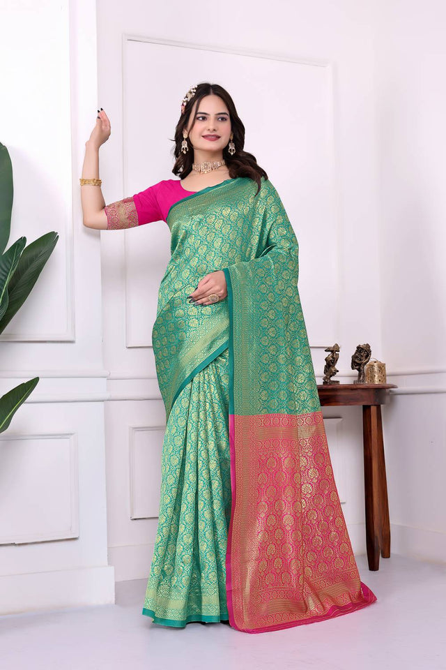 Turquoise Woven Art Silk Saree
