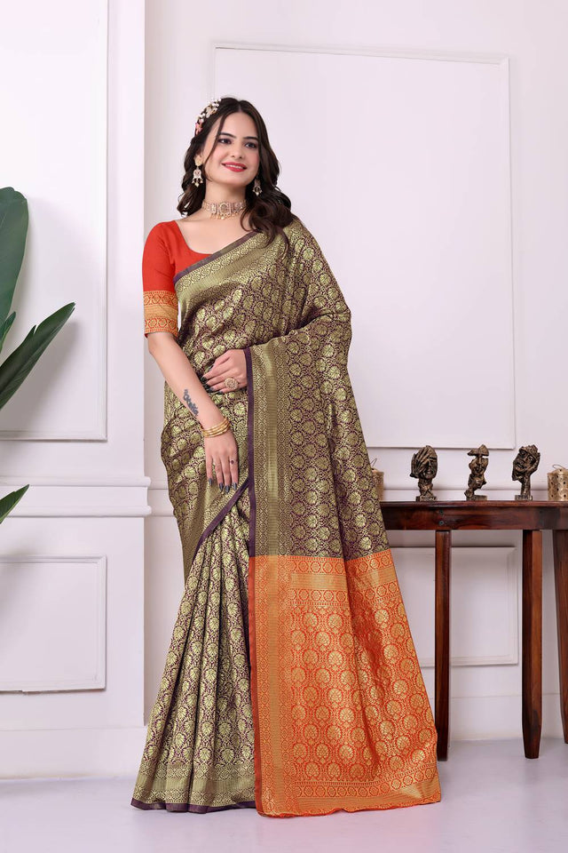 Violet Woven Art Silk Saree