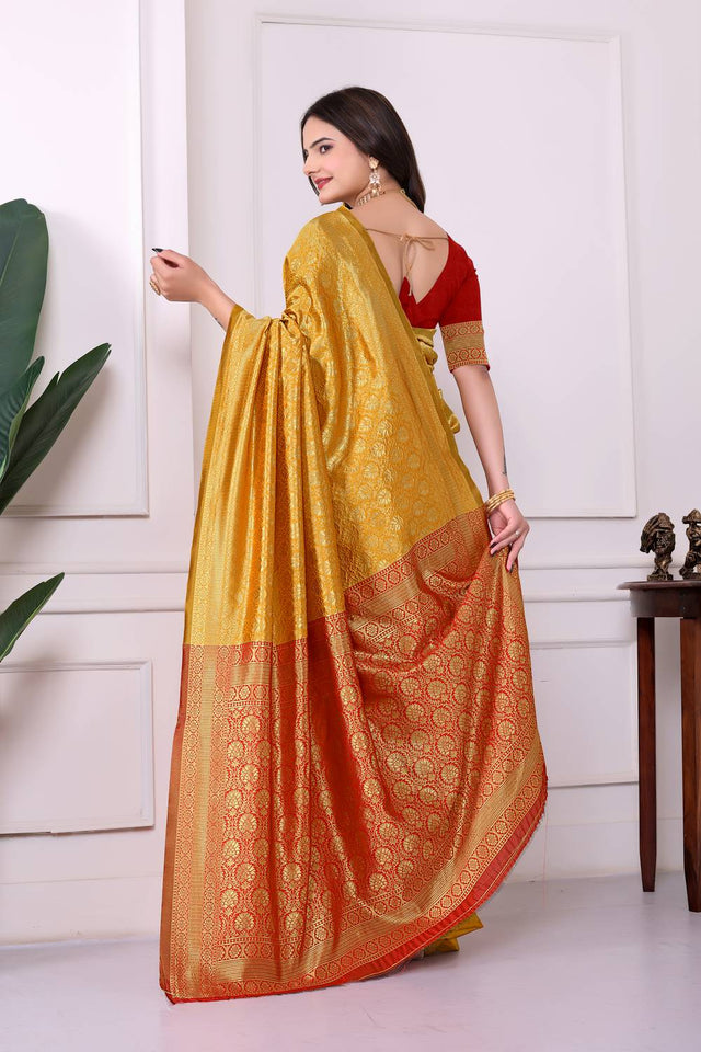 Yellow Woven Art Silk Saree