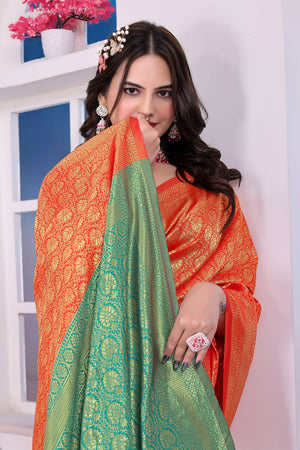 Rust Woven Art Silk Saree