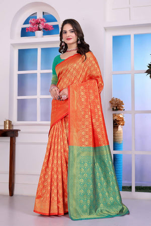 Rust Woven Art Silk Saree