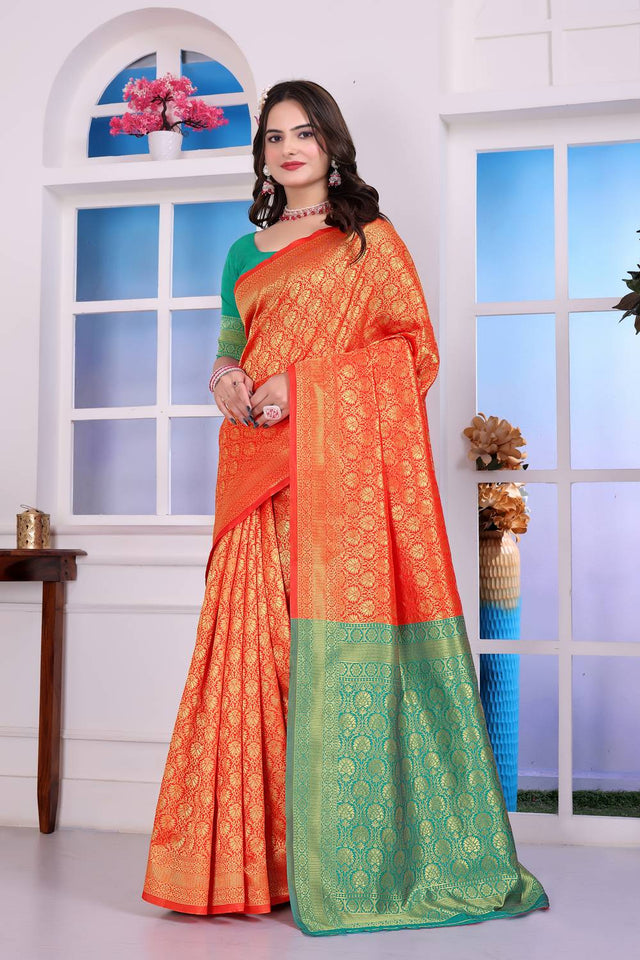 Rust Woven Art Silk Saree