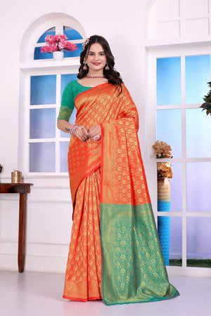 Rust Woven Art Silk Saree