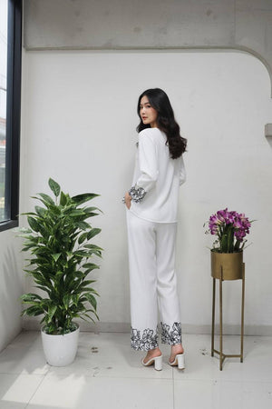 White Floral Embroidered Cotton Co-Ord Set