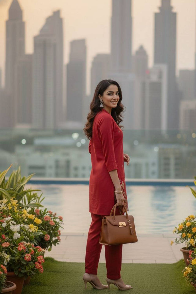 Pink Floral Embroidered Cotton Co-Ord Set