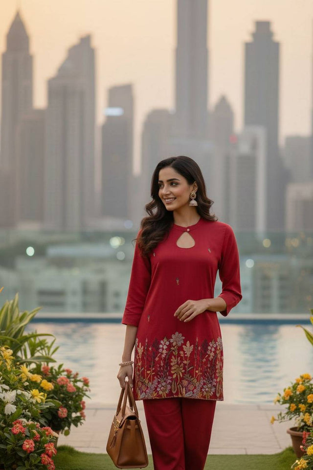 Pink Floral Embroidered Cotton Co-Ord Set