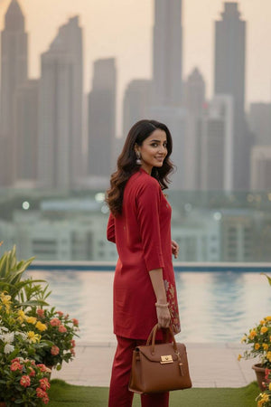 Pink Floral Embroidered Cotton Co-Ord Set