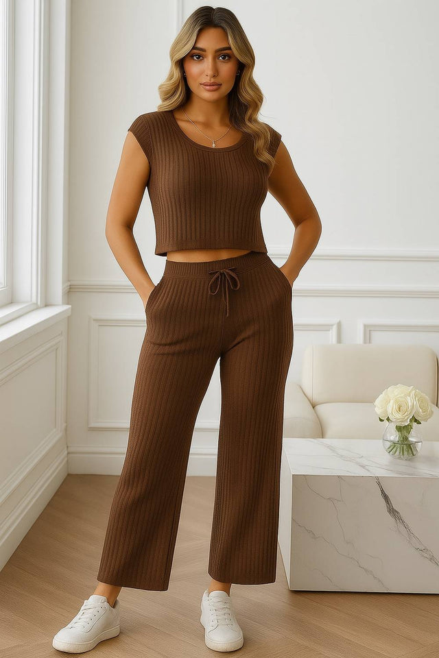 Brown Woven Lycra Co-Ord Set