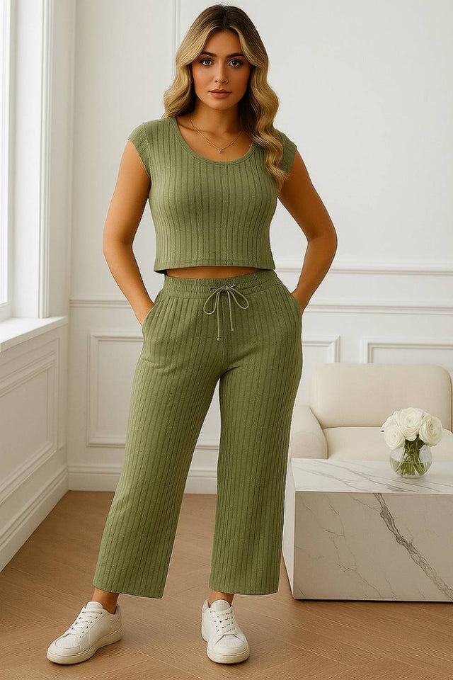 Green Woven Lycra Co-Ord Set