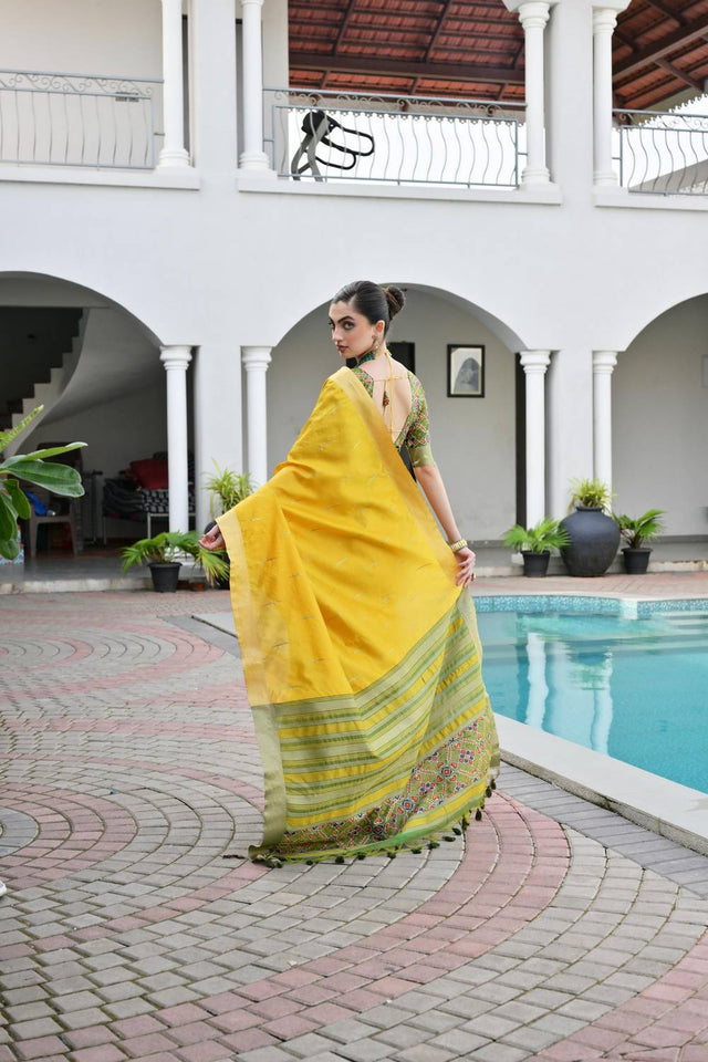 Mustard Woven Silk Saree