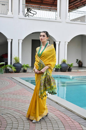 Mustard Woven Silk Saree