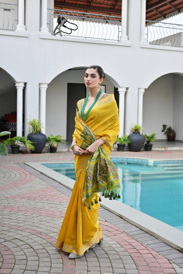 Mustard Woven Silk Saree