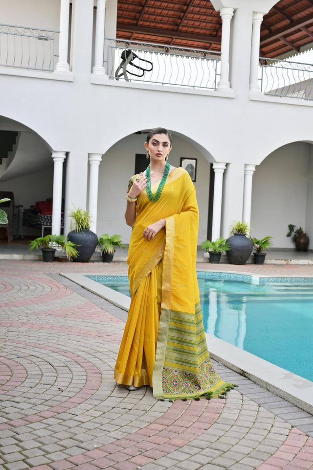 Mustard Woven Silk Saree