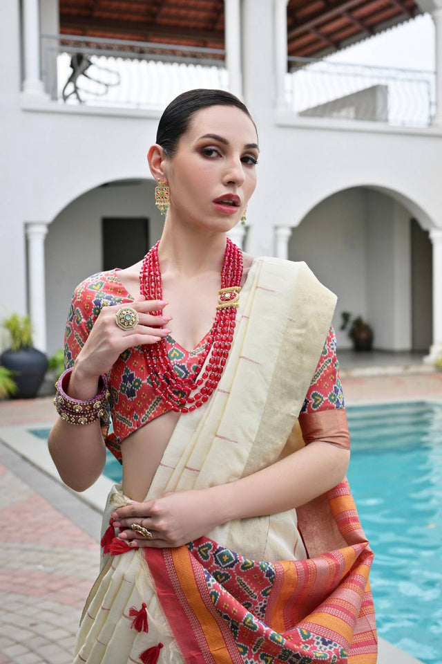 Off White Woven Silk Saree