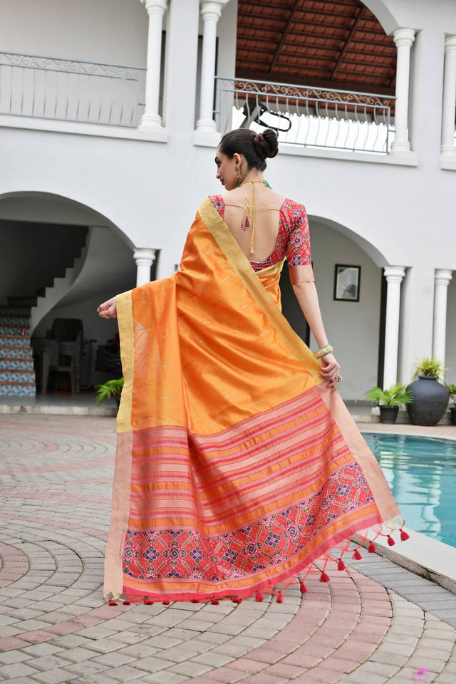 Orange Woven Silk Saree