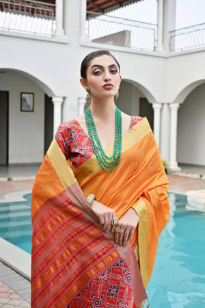 Orange Woven Silk Saree