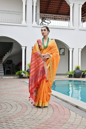 Orange Woven Silk Saree