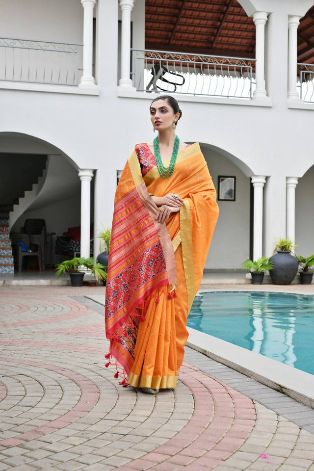 Orange Woven Silk Saree