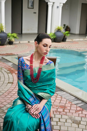 Blue Woven Silk Saree