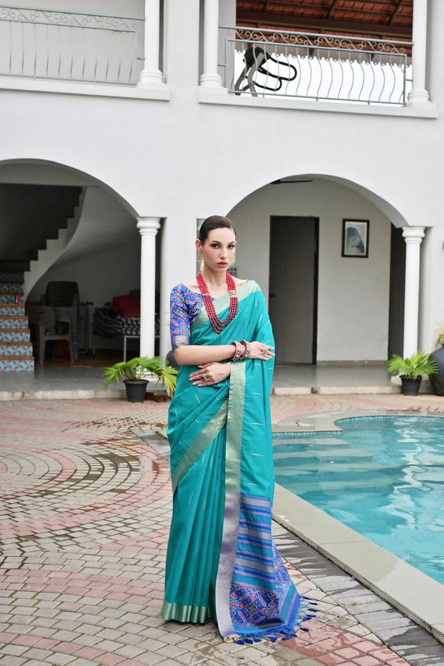Blue Woven Silk Saree