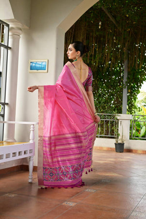 Pink Woven Silk Saree