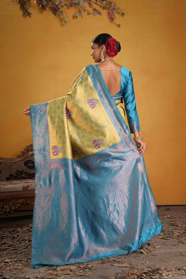 Turquoise Woven Art Silk Saree