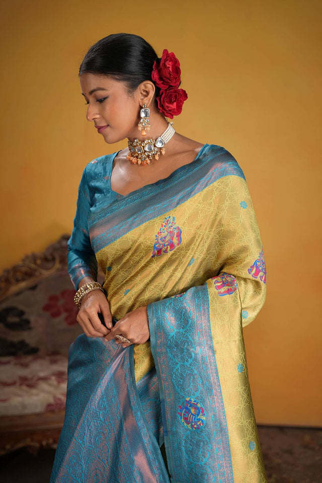 Turquoise Woven Art Silk Saree