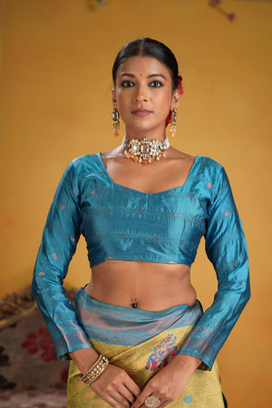 Turquoise Woven Art Silk Saree