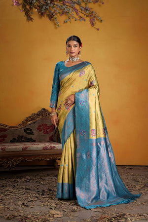 Turquoise Woven Art Silk Saree