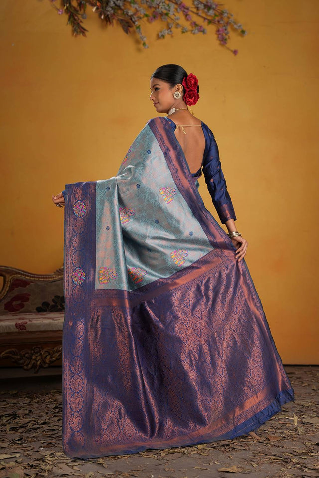 Blue Woven Art Silk Saree