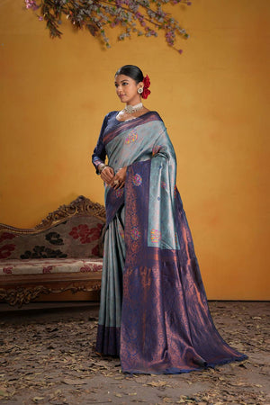 Blue Woven Art Silk Saree