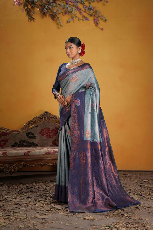Blue Woven Art Silk Saree
