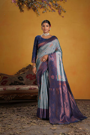 Blue Woven Art Silk Saree