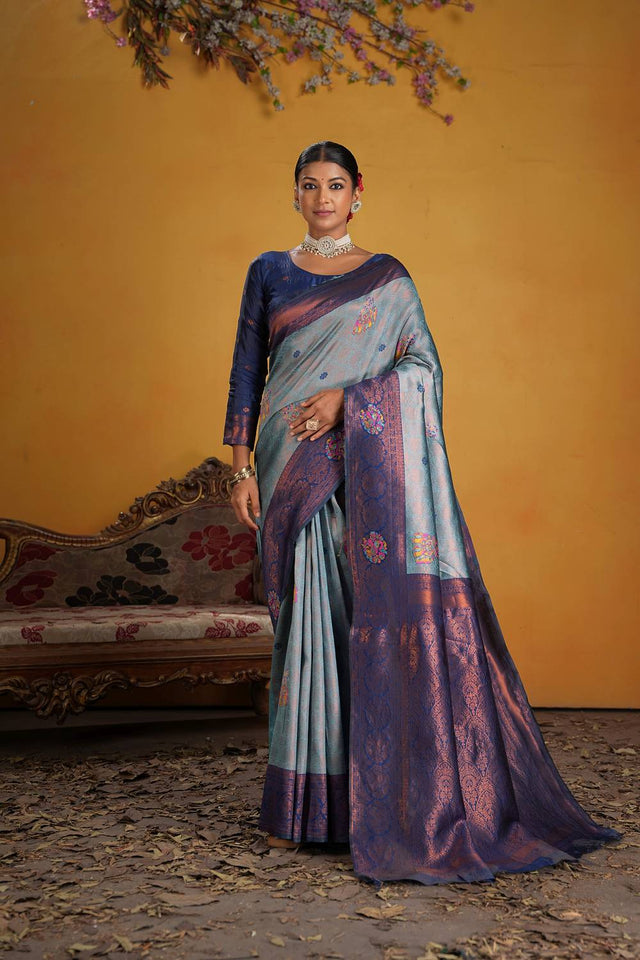 Blue Woven Art Silk Saree