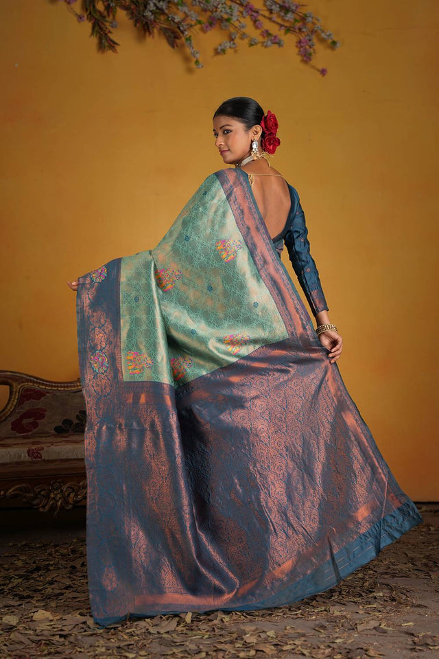 Turquoise Woven Art Silk Saree