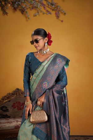 Turquoise Woven Art Silk Saree
