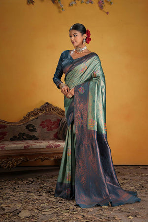 Turquoise Woven Art Silk Saree