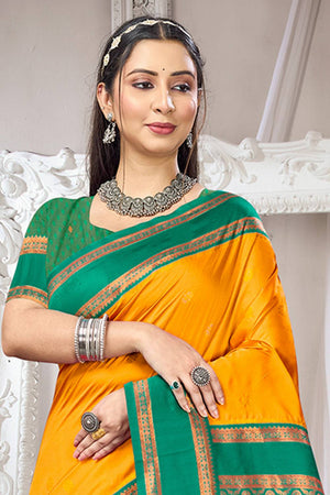Yellow Woven Silk Saree