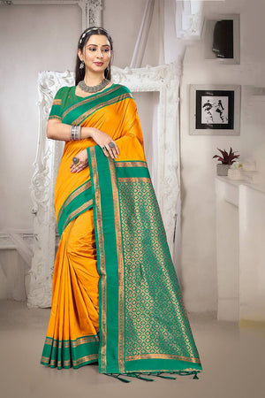 Yellow Woven Silk Saree