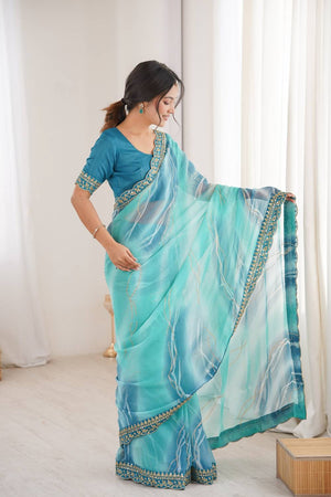 Blue Sequin with Embroidered Chiffon Saree
